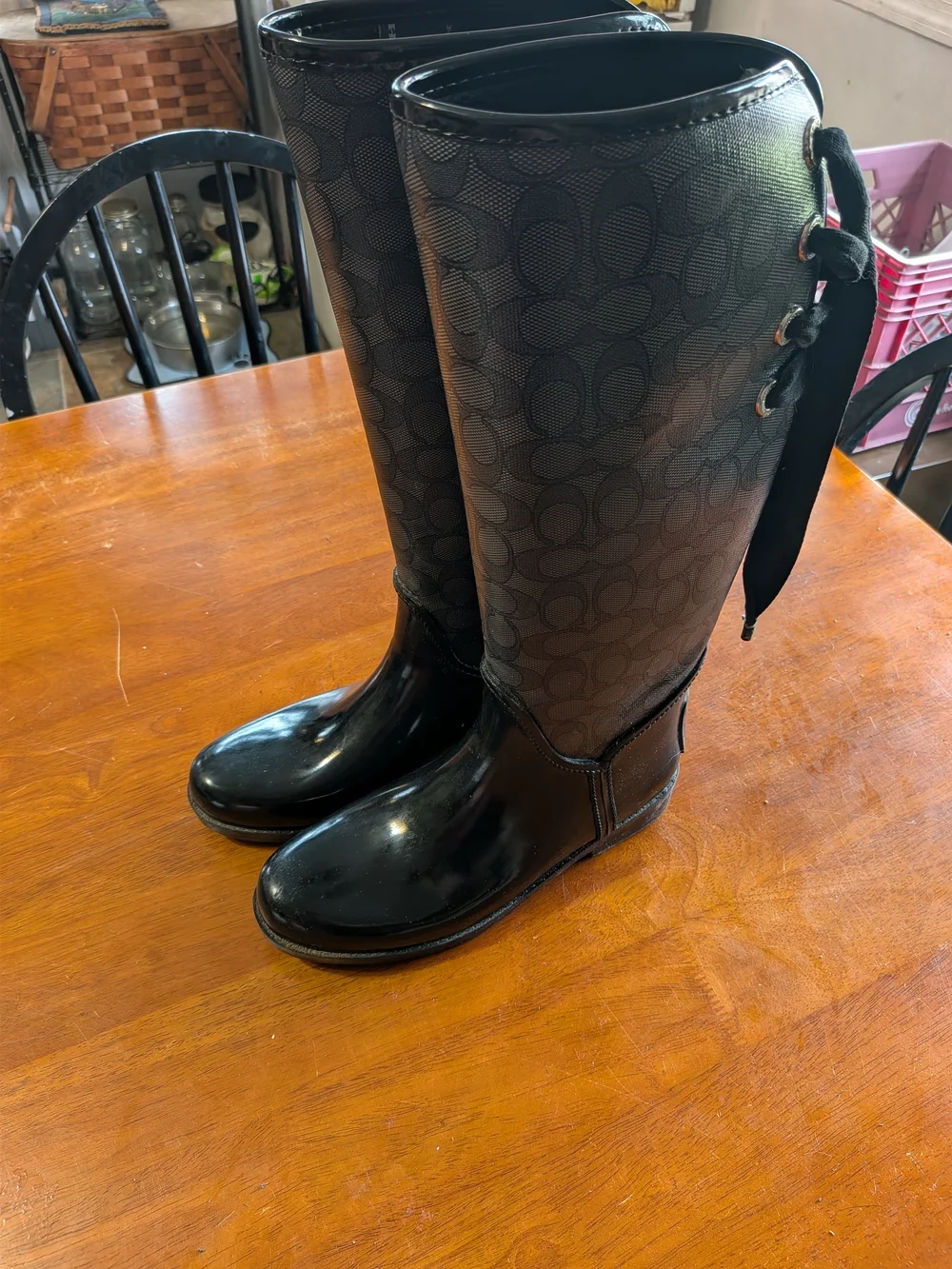 Tall Black Logo-Print Rain Boots